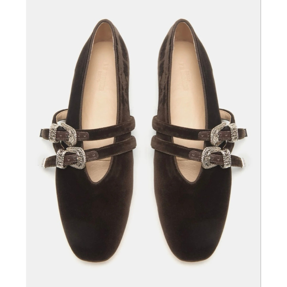 LE MONDE BÉRYL Claudia Velvet Slippers Brown Silver Size 39/9 New!